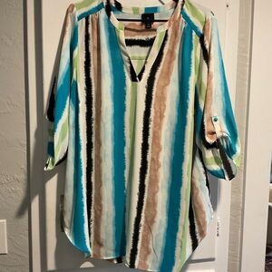 Worthington Vibrant Striped Blouse - Blue, Green, Brown, Black